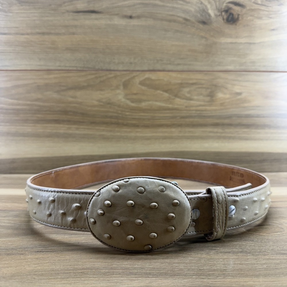 RED WAGON Mens Belt Size 34 Beige Ostrich Embossed Leather Western